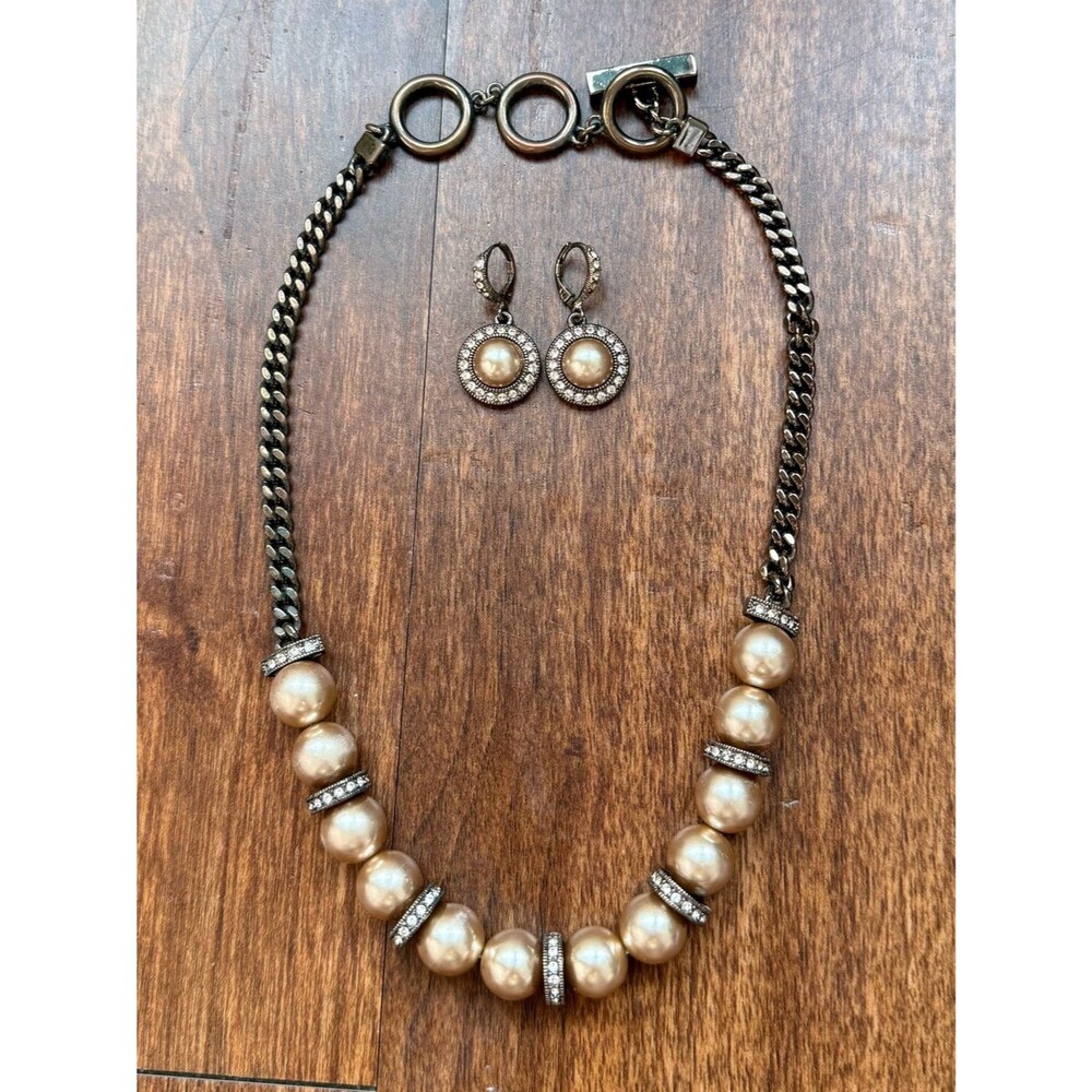 Givenchy Champagne/Bronze Pearl Crystal Necklace & Earrings Set